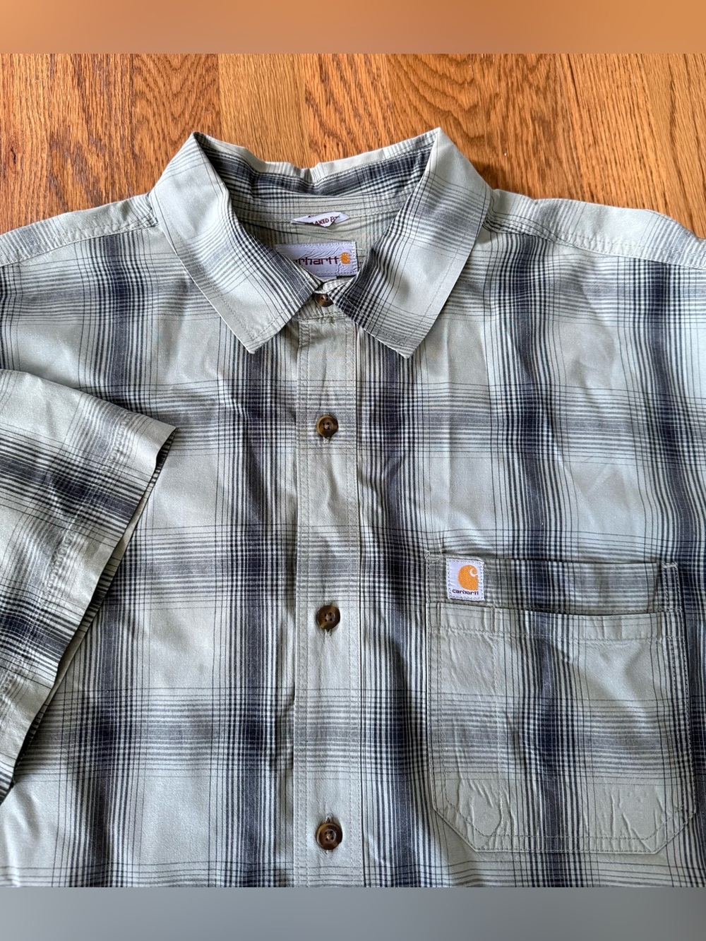 Carhartt 103551 Men’s 2XL Short Sleeve Plaid Button Up Shirt Green Workwear